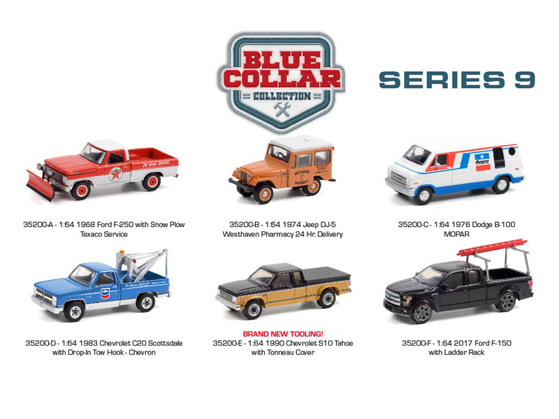 "Blue Collar" Collection Series 9 SET OF 6 Diecast 1:64 Scale Models - Greenlight 35200