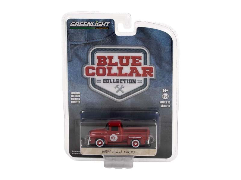 1954 Ford F-100 Indian Motorcycle Sales & Service (Blue Collar) Series 10 Diecast 1:64 Model Truck - Greenlight 35220A
