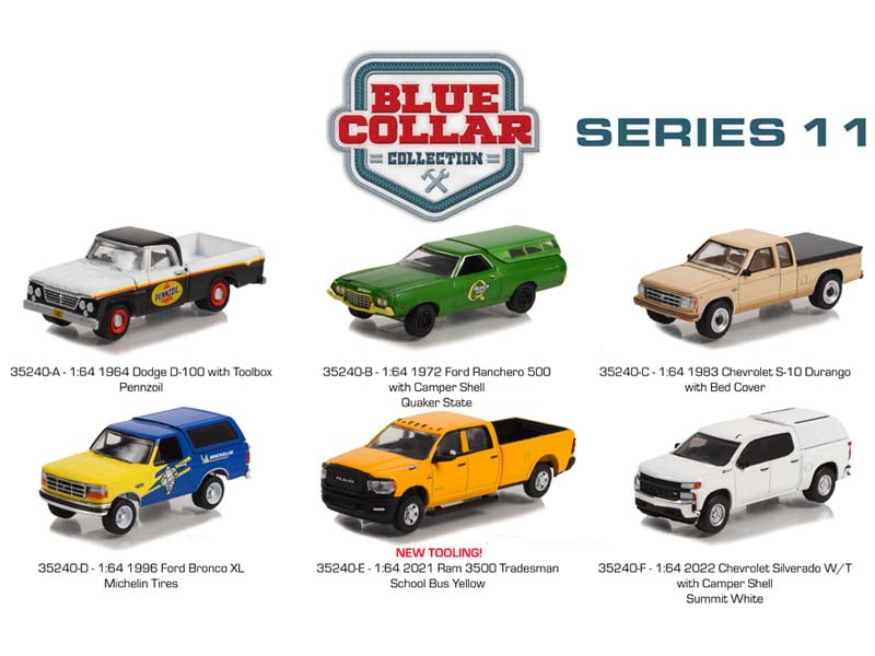(Blue Collar Collection) Series 11 SET OF 6 Diecast 1:64 Scale Model Cars - Greenlight 35240