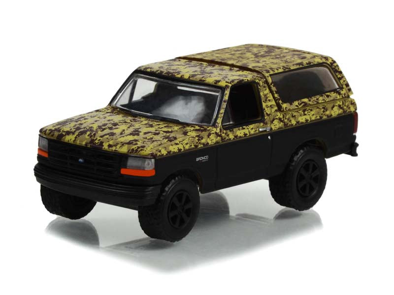 1996 Ford Bronco (Lifted) - Custom Matte Black and Camouflage (All-Terrain) Series 14 Diecast 1:64 Scale Model - Greenlight 35250C
