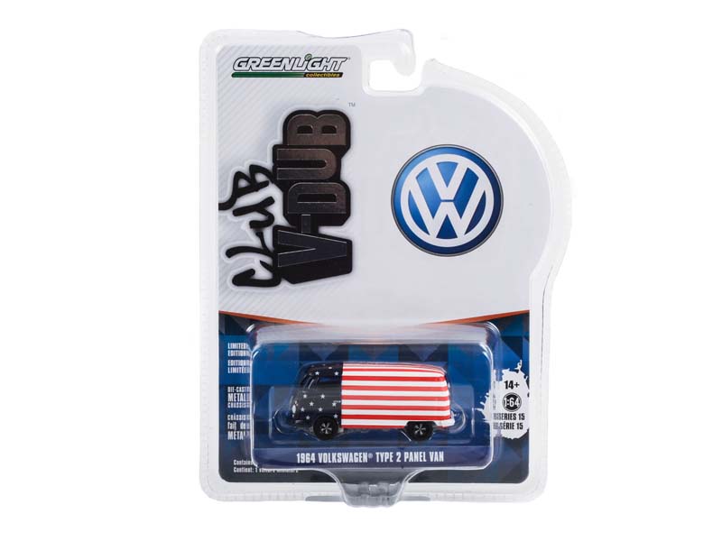 CHASE 1964 Volkswagen Type 2 Panel Van - American Flag (Club Vee-Dub) Series 15 Diecast 1:64 Scale Model - Greenlight 36060A