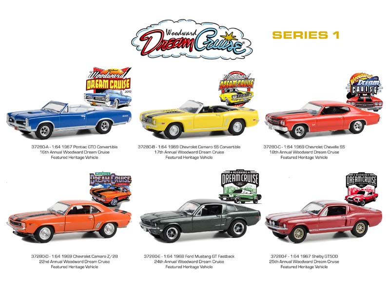 (Woodward Dream Cruise) Series 1 SET OF 6 Diecast 1:64 Scale Model Cars - Greenlight 37280