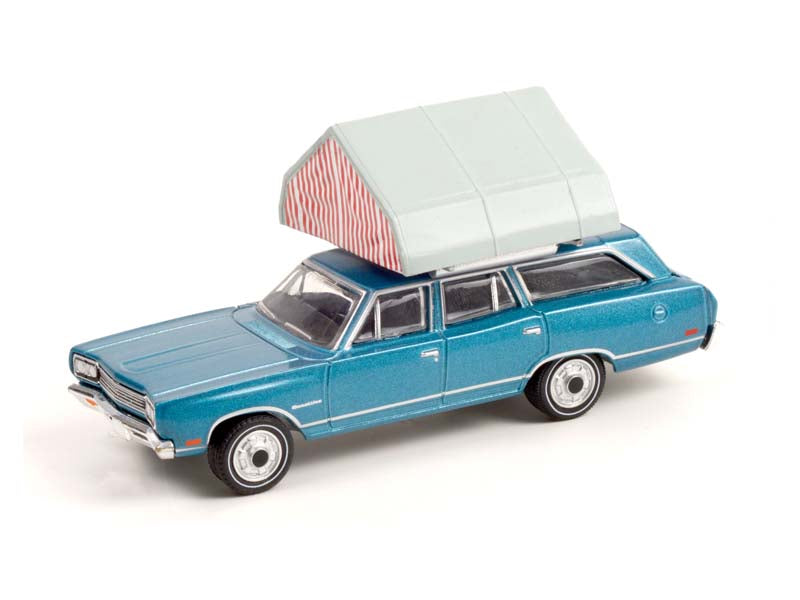 CHASE 1969 Plymouth Satellite Station Wagon w/ Camp'otel Cartop Sleeper Tent (The Great Outdoors) Series 1 Diecast 1:64 Scale Model - Greenlight 38010B