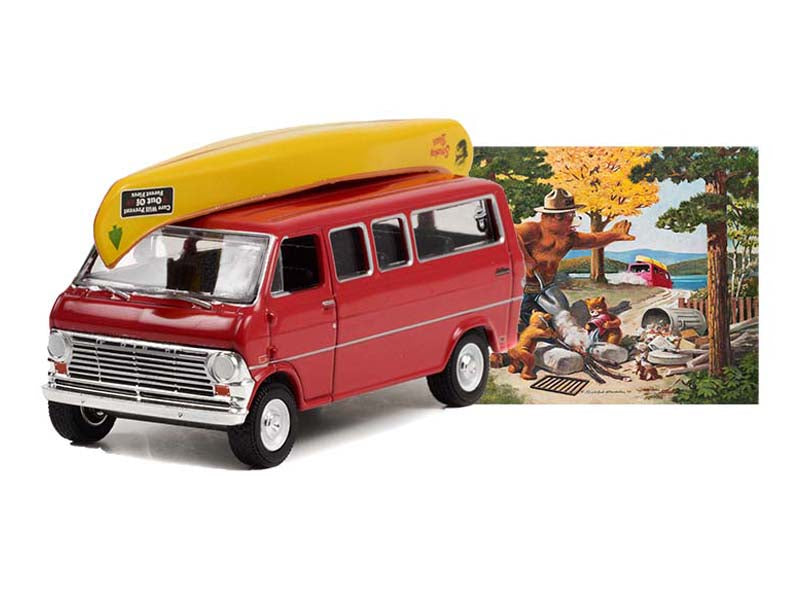1969 Ford Club Wagon w/ Canoe on Roof - Care Will Prevent 9 Out Of 10 Forest Fires (Smokey Bear) Series 1 Diecast 1:64 Scale Model - Greenlight 38020D