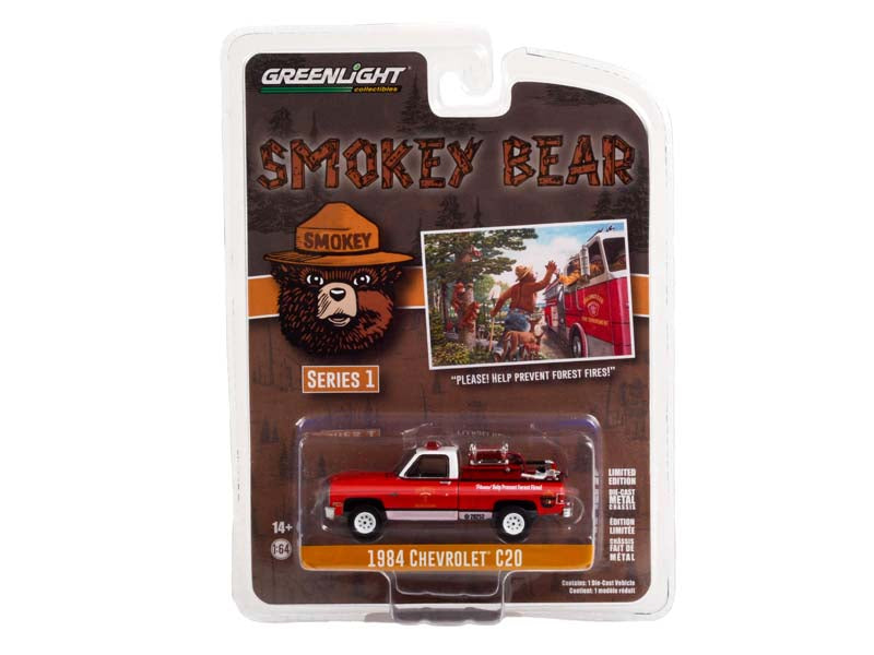 1984 Chevrolet C20 Custom Deluxe w/ Equipment - Please Help Prevent Forest Fires (Smokey Bear) Series 1 Diecast 1:64 Scale Model - Greenlight 38020E