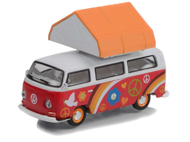 1968 Volkswagen Type 2 Peace & Love w/ Camp'otel Cartop Sleeper Tent (The Great Outdoors) Series 2 Diecast 1:64 Scale Model - Greenlight 38030A