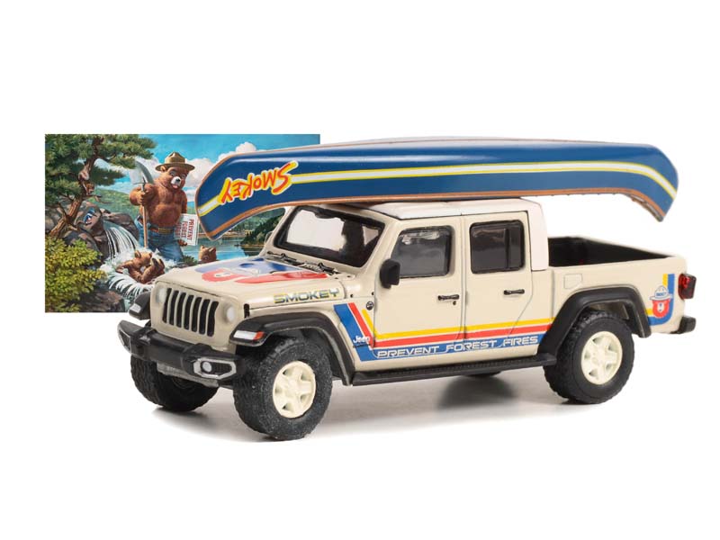 2021 Jeep Gladiator w/ Canoe on Roof - Prevent Forest Fires! (Smokey Bear) Series 2 Diecast 1:64 Scale Model - Greenlight 38040F