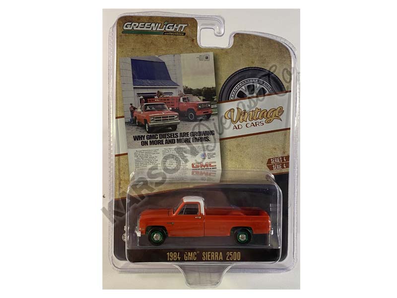 CHASE GMC Sierra 2500 Pickup Truck - Orange w/ White Top (Vintage Ad Cars) Series 4 Diecast 1:64 Scale Model - Greenlight 39060F
