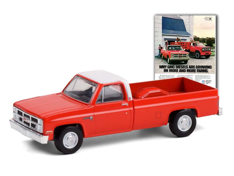 1984 GMC Sierra 2500 Pickup Truck - Orange w/ White Top (Vintage Ad Cars) Series 4 Diecast 1:64 Scale Model - Greenlight 39060F