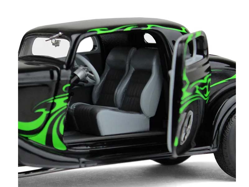 1934 Ford Coupe Street Rod - Black w/ Lime Green Diecast 1:25 Scale Model - First Gear 40-0382