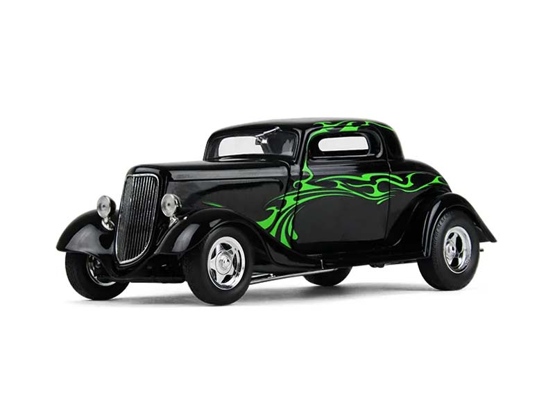 1934 Ford Coupe Street Rod - Black w/ Lime Green Diecast 1:25 Scale Model - First Gear 40-0382