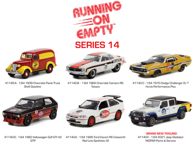 (Running on Empty) Series 14 SET OF 6 Diecast 1:64 Scale Model Cars - Greenlight 41140