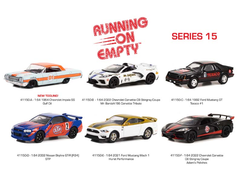 (Running on Empty) Series 15 SET OF 6 Diecast 1:64 Scale Model Cars - Greenlight 41150