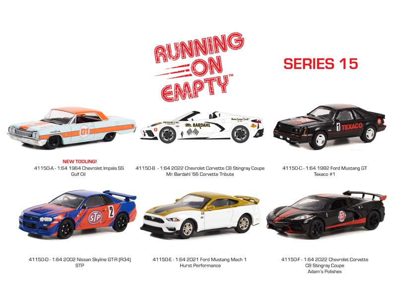 (Running on Empty) Series 15 SET OF 6 Diecast 1:64 Scale Model Cars - Greenlight 41150