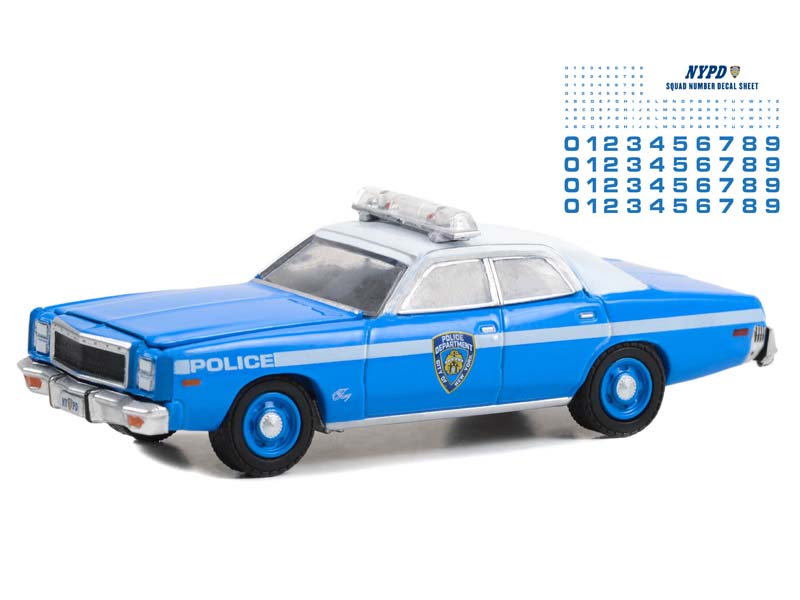 PRE-ORDER 1977 Plymouth Fury - New York City Police Dept (NYPD) w/ Decal Sheet (Hot Pursuit) Diecast 1:64 Scale Model - Greenlight 42773