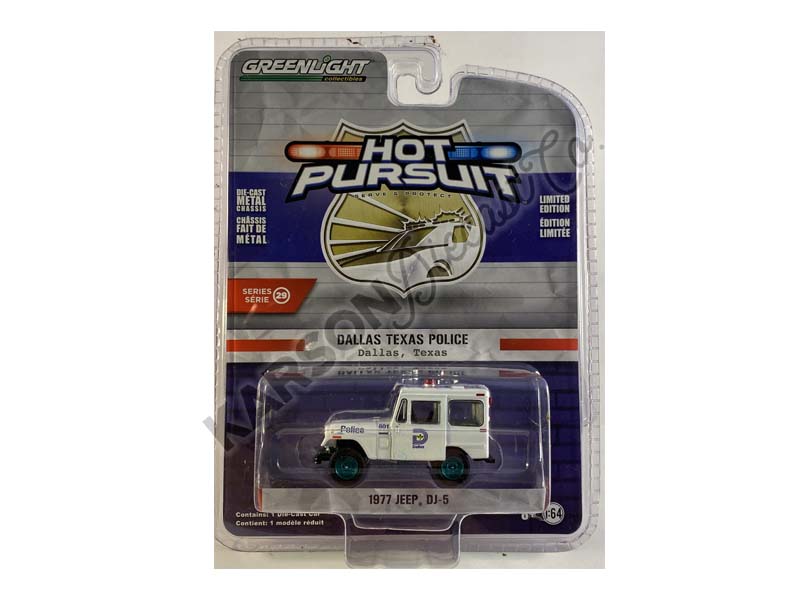 CHASE 1977 Jeep DJ-5 - Dallas Texas Police (Hot Pursuit) Series 29 Diecast 1:64 Scale Model - Greenlight 42860B