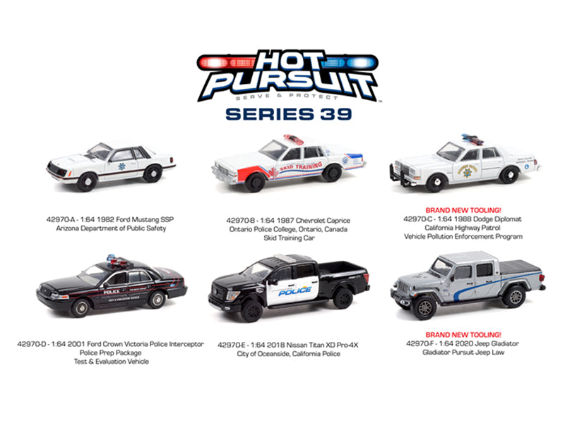 Hot Pursuit Series 39 SET OF 6 Diecast 1:64 Scale Models - Greenlight 42970
