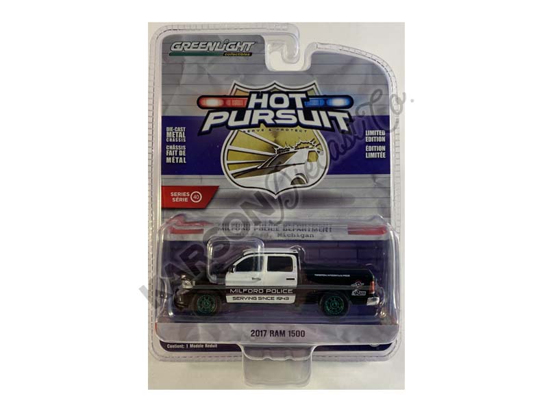 CHASE 2017 Ram 1500 SSV - Milford Michigan Police 'Serving Since 1943' (Hot Pursuit) Series 40 Diecast 1:64 Scale Model Truck - Greenlight 42980E