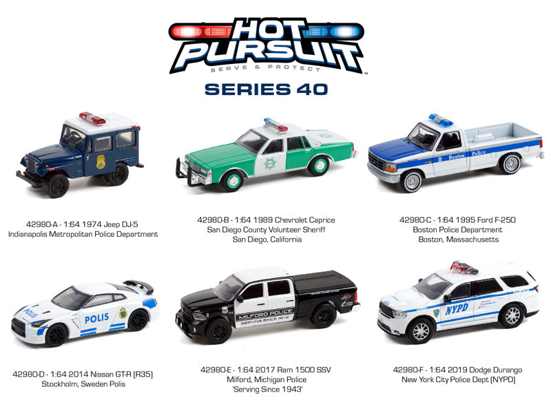 "Hot Pursuit" Series 40 Set of 6 Diecast 1:64 Scale Models - Greenlight 42980