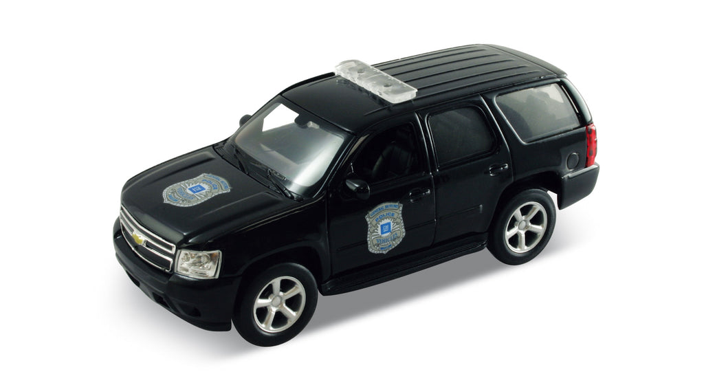 2008 Chevy Tahoe Police Black 4.5" Diecast Model Pullback - Welly - 43607BP