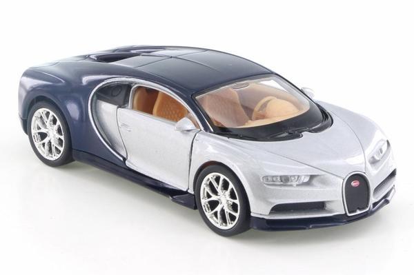 Bugatti Chiron Silver 4.5" Diecast Model Pullback - Welly - 43738