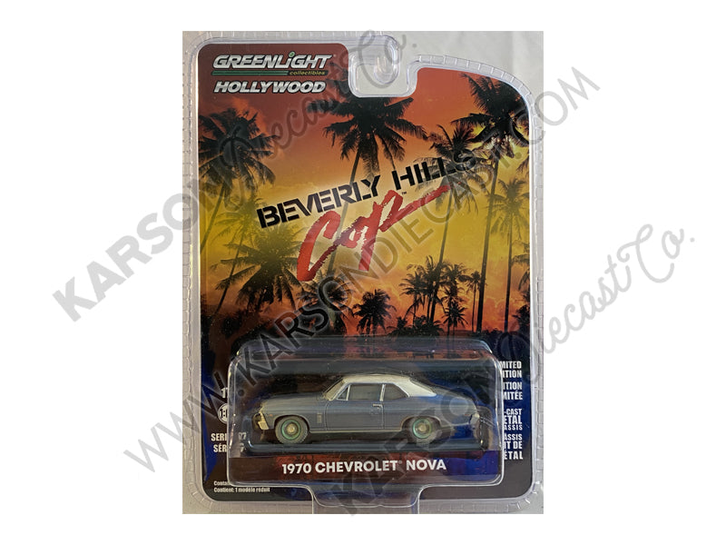 CHASE 1970 Chevrolet Nova Blue Metallic (Unrestored) "Beverly Hills Cop" Movie "Hollywood Series" Release 27 Model 1:64 Diecast - Greenlight - 44870D