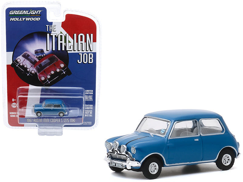 CHASE 1967 Austin Mini Cooper S 1275 MkI Blue "The Italian Job" (1969) Movie "Hollywood Series" Release 28 Diecast 1:64 Model Car - Greenlight 44880A