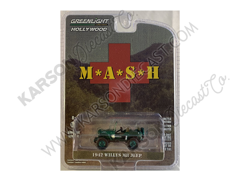 CHASE 1942 Willys MB Jeep Army Green "MASH" (1972-1983) TV Series "Hollywood Series" Release 30 Diecast 1:64 Model Car - Greenlight - 44900A