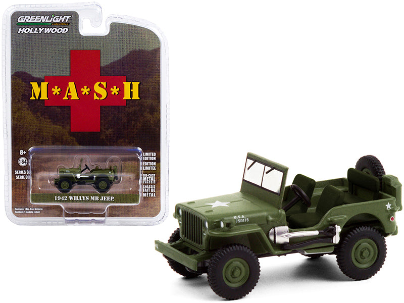 CHASE 1942 Willys MB Jeep Army Green "MASH" (1972-1983) TV Series "Hollywood Series" Release 30 Diecast 1:64 Model Car - Greenlight - 44900A
