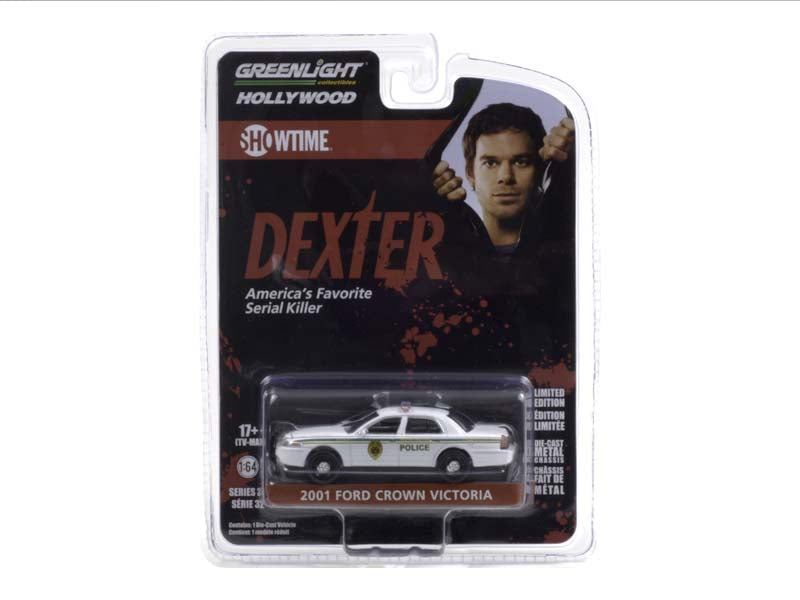 2001 Ford Crown Victoria Police Interceptor - Dexter Miami Metro Police (Hollywood) Series 32 Diecast 1:64 Scale Model - Greenlight 44920B