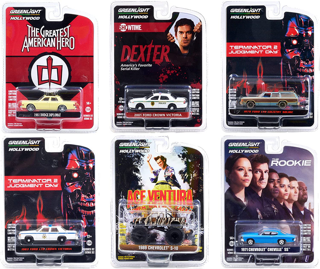 "Hollywood Series" Set of 6 pieces Release 32 Diecast 1:64 Model Cars - Greenlight 44920