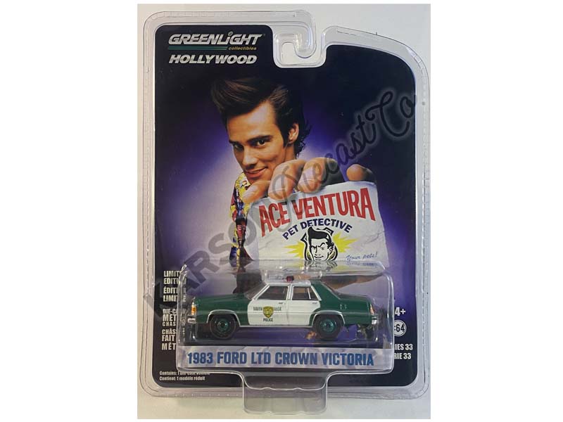 CHASE 1983 Ford LTD Crown Victoria Miami Police Department - Ace Ventura: Pet Detective (Hollywood) Series 33 Diecast 1:64 Scale Model - Greenlight 44930B