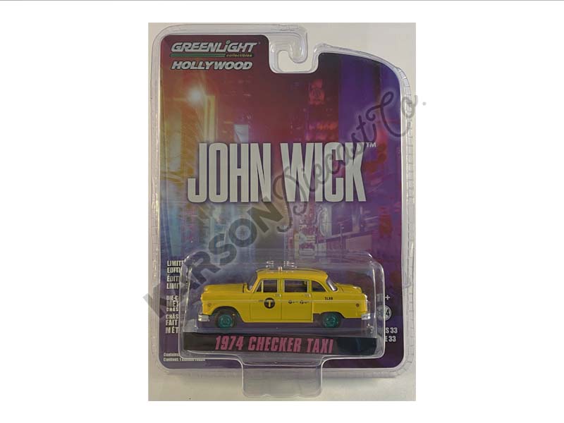 CHASE 1974 Checker Motors Marathon A11 N.Y.C. Taxi - John Wick (Hollywood) Series 33 Diecast 1:64 Scale Model - Greenlight 44930F