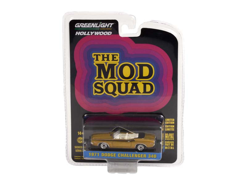 1971 Dodge Challenger 340 Convertible Gold - The Mod Squad (Hollywood) Series 34 Diecast 1:64 Scale Model - Greenlight 44940A
