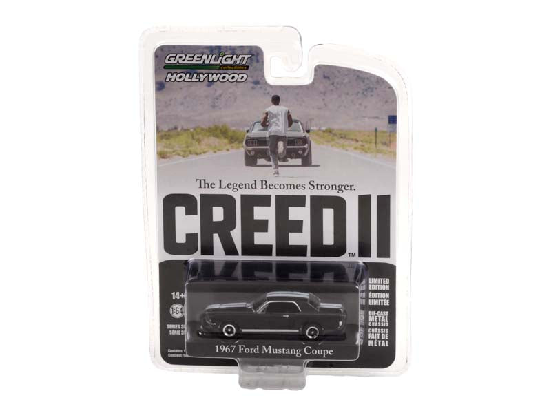 1967 Ford Mustang Coupe - Black w/ White Stripes - Creed II (Hollywood) Series 35 Diecast 1:64 Model - Greenlight 44950F