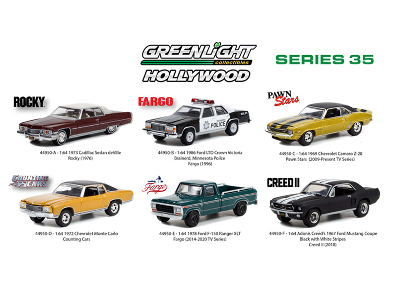 (Hollywood) Series 35 SET OF 6 Diecast 1:64 Scale Model Cars - Greenlight 44950