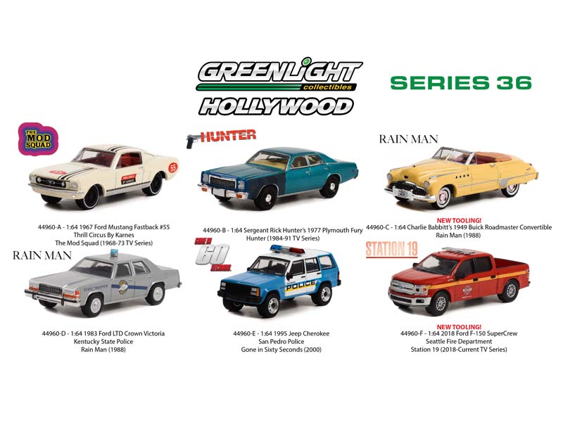 (Hollywood) Series 36 - SET OF 6 Diecast 1:64 Scale Models - Greenlight 44960