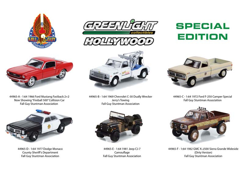 Fall Guy Stuntman Association (Hollywood) Special Edition SET OF 6 Diecast 1:64 Scale Models - Greenlight 44965