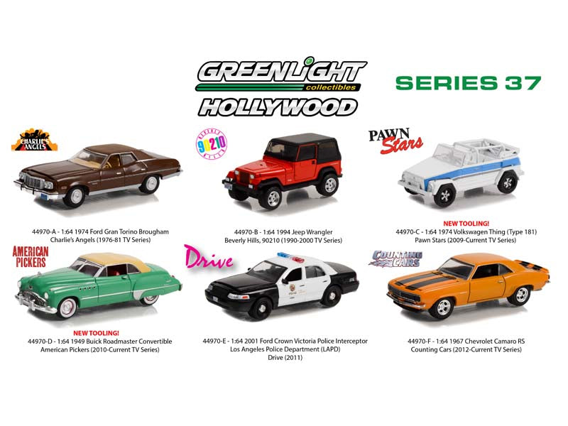 (Hollywood) Series 37 SET OF 6 Diecast 1:64 Scale Model Cars - Greenlight 44970