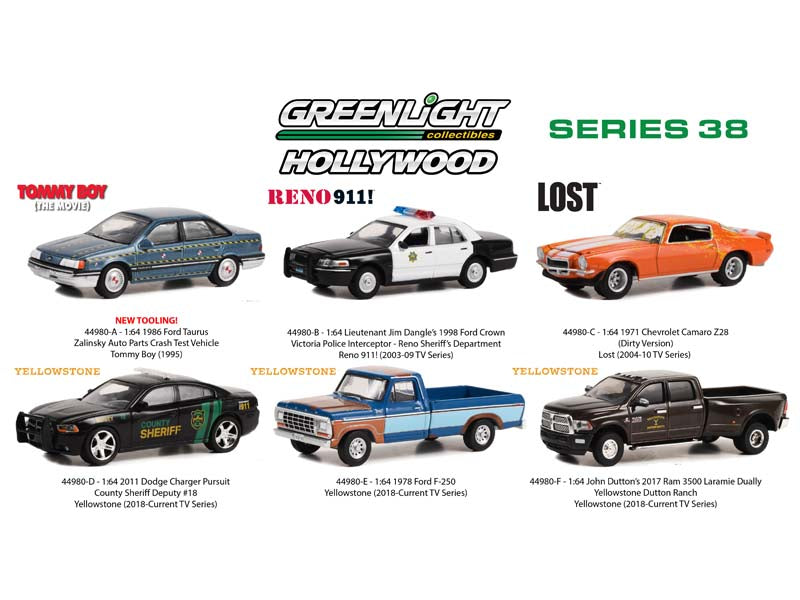 (Hollywood) Series 38 SET OF 6 Diecast 1:64 Scale Model Cars - Greenlight 44980