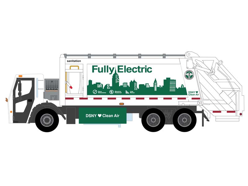 2021 Mack LR Electric Rear Loader Refuse Truck - New York City “Fully Electric” (S.D. Trucks) Series 17 Diecast 1:64 Scale Model - Greenlight 45170C