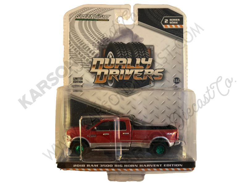 2018 Dodge Ram 3500 4x4 Big Horn Pickup Truck "Harvest Edition" Red "Dually Drivers" Series 2 1/64 Diecast Model Car - Greenlight - 46020D - CHASE GREEN MACHINE