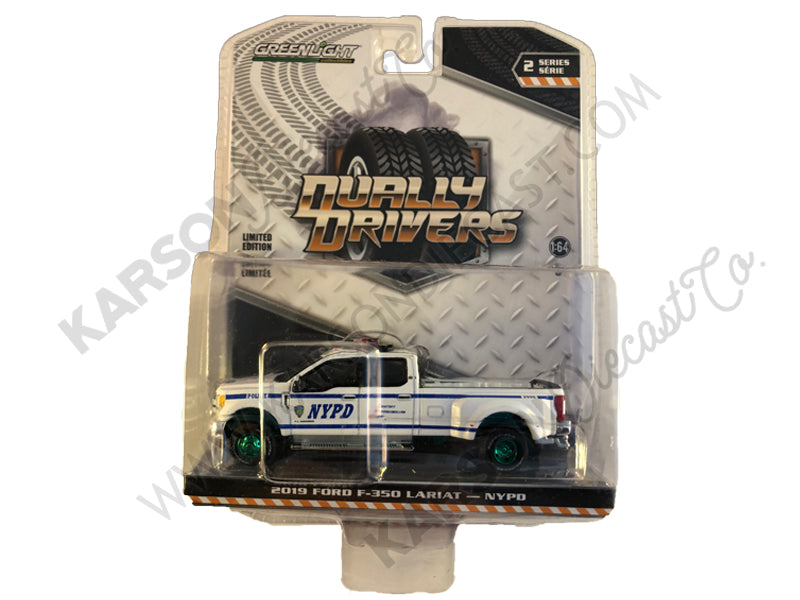 2019 Ford F-350 Lariat Pickup Truck "New York City Police Dept" (NYPD) "Dually Drivers" Series 2 1/64 Diecast Model Car - Greenlight - 46020F - CHASE GREEN MACHINE