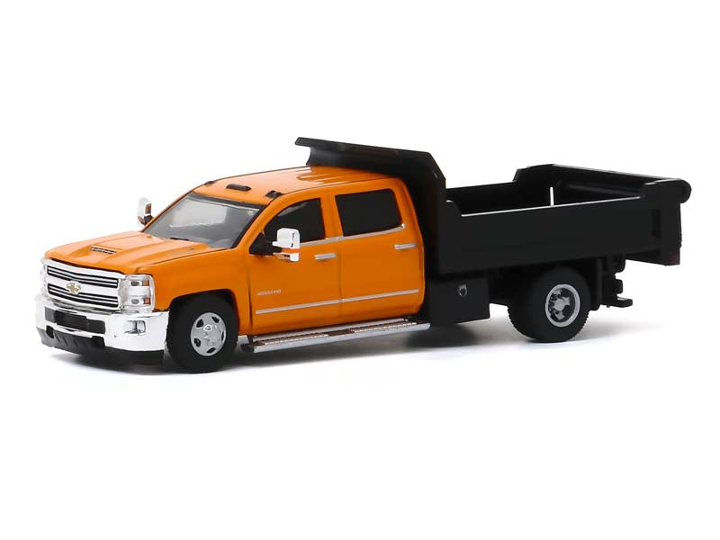 2017 Chevrolet Silverado 3500 Dually Dump Truck - Orange and Black (Dually Drivers) Series 4 Diecast 1:64 Model - Greenlight 46040B