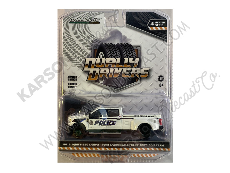 CHASE 2019 Ford F-350 Lariat Dually Pickup "Fort Lauderdale Police" Dive Rescue Team "Dually Drivers" Series 4 Diecast 1:64 Model - Greenlight 46040F