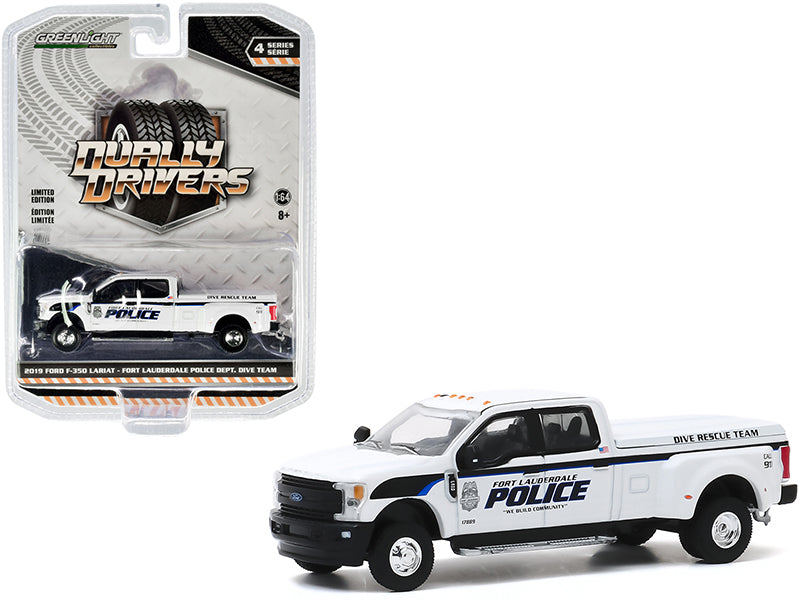 CHASE 2019 Ford F-350 Lariat Dually Pickup "Fort Lauderdale Police" Dive Rescue Team "Dually Drivers" Series 4 Diecast 1:64 Model - Greenlight 46040F
