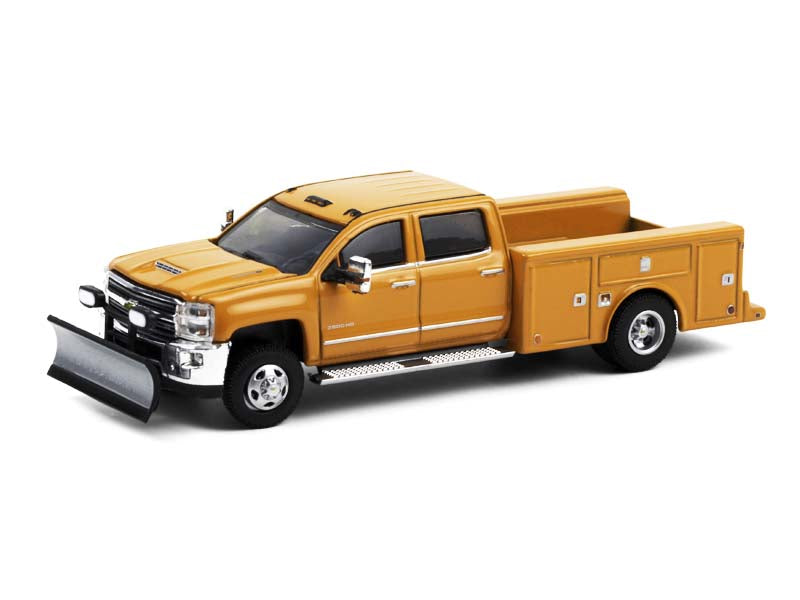 2018 Chevrolet Silverado 3500 Dually Service Bed - Tangier Orange w/ Snow Plow (Dually Drivers) Series 6 Diecast 1:64 Model - Greenlight 46060B
