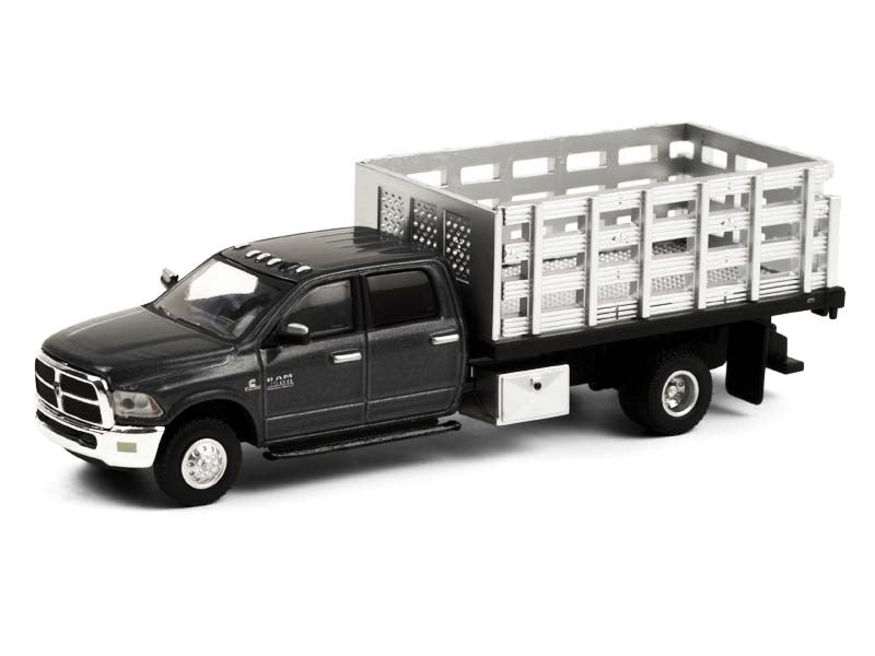 2018 Ram 3500 Dually Stake Truck - Granite Crystal Metallic Clearcoat (Dually Drivers) Series 6 Diecast 1:64 Model - Greenlight 46060E