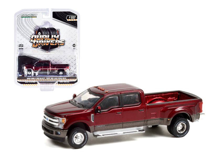 2019 Ford F-350 Dually Pickup Truck Ruby Red and Stone Gray "Dually Drivers" Series 7 Diecast 1:64 Model Cars - Greenlight 46070F