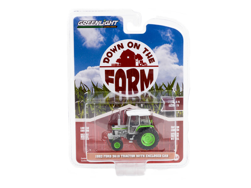 1992 Ford 5610 with Enclosed Cab - Green and Gray "Down on the Farm Series 5" Diecast 1:64 Model - Greenlight 48050F